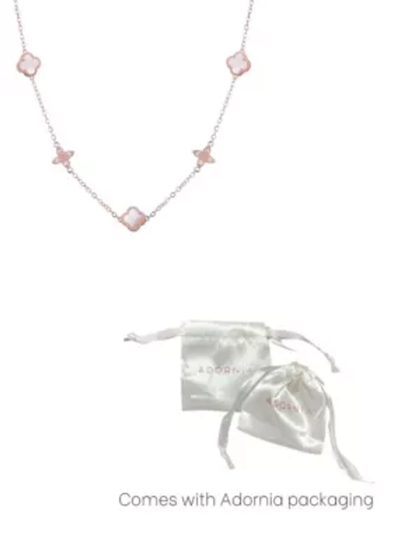 14k Rose Gold Plated Mother of Pearl CZ Clover Station Necklace