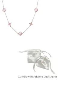 14k Rose Gold Plated Mother of Pearl CZ Clover Station Necklace