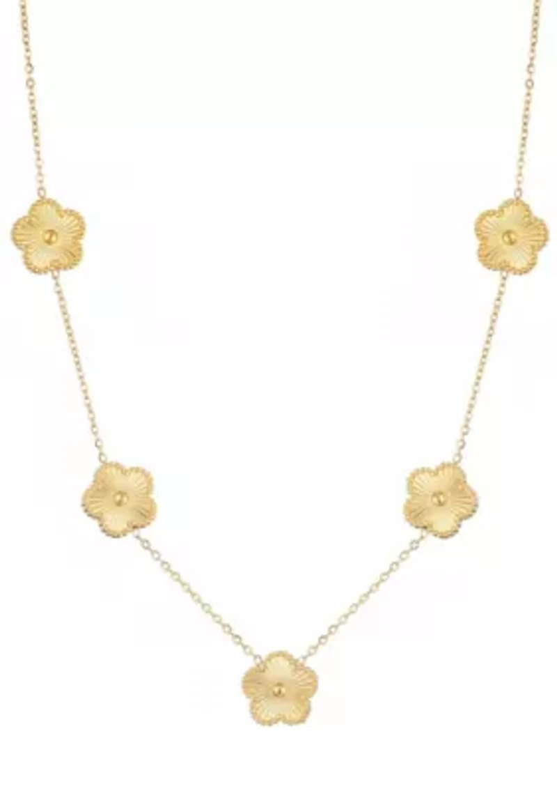 Tarnish Resistant 14k Yellow Gold Plated 5-Leaf Clover Station Necklace