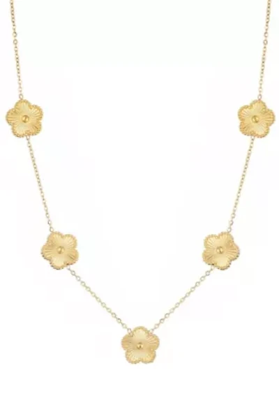 Tarnish Resistant 14k Yellow Gold Plated 5-Leaf Clover Station Necklace