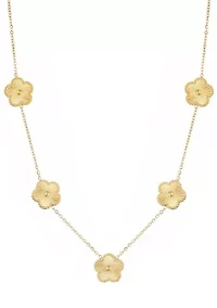 Tarnish Resistant 14k Yellow Gold Plated 5-Leaf Clover Station Necklace