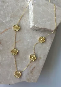 Tarnish Resistant 14k Yellow Gold Plated 5-Leaf Clover Station Necklace