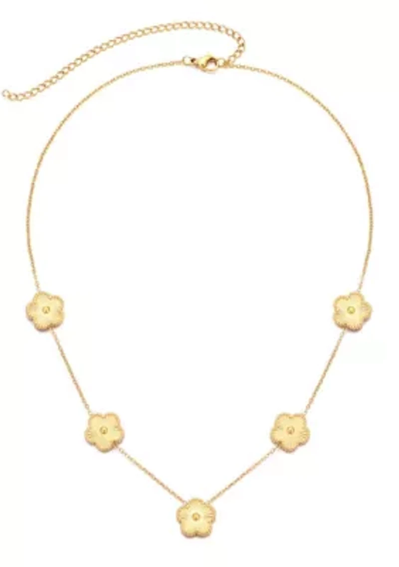 Tarnish Resistant 14k Yellow Gold Plated 5-Leaf Clover Station Necklace