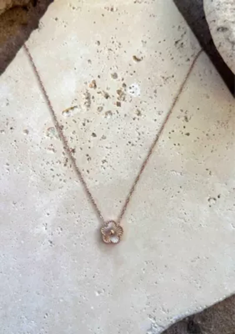 Tarnish Resistant 14k Rose Gold Plated 5-Leaf Clover Pendant Necklace