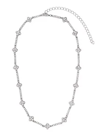Silver Plated Crystal Clover Tennis Necklace