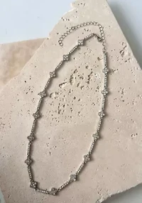 Silver Plated Crystal Clover Tennis Necklace