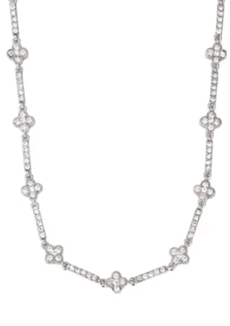 Silver Plated Crystal Clover Tennis Necklace