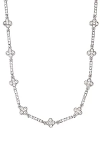 Silver Plated Crystal Clover Tennis Necklace