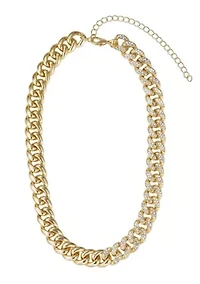 14k Gold Plated Half Crystal Curb Chain Necklace