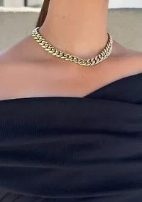 14k Gold Plated Half Crystal Curb Chain Necklace