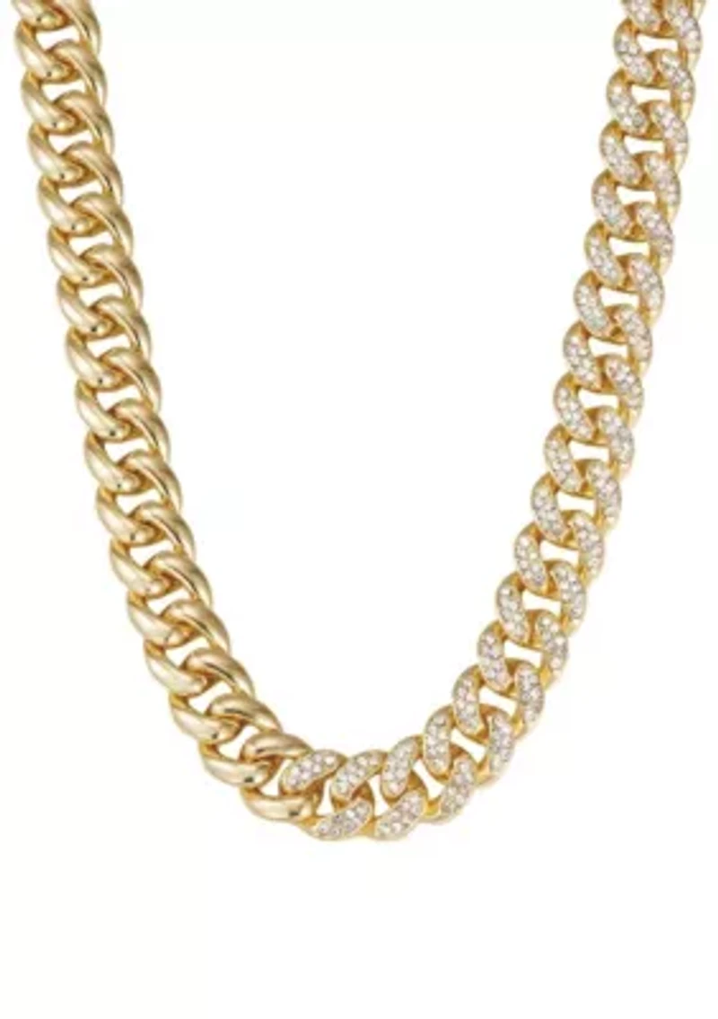 14k Gold Plated Half Crystal Curb Chain Necklace