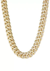 14k Gold Plated Half Crystal Curb Chain Necklace