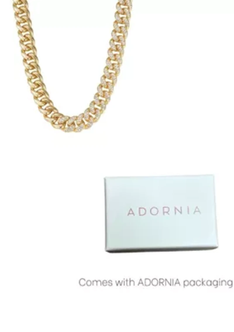 14k Gold Plated Half Crystal Curb Chain Necklace