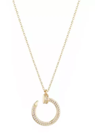 14k Yellow Gold Plated Curved CZ Nail Ring Necklace