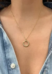 14k Yellow Gold Plated Curved CZ Nail Ring Necklace