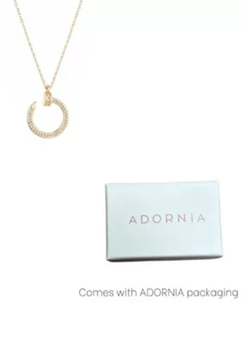 14k Yellow Gold Plated Curved CZ Nail Ring Necklace