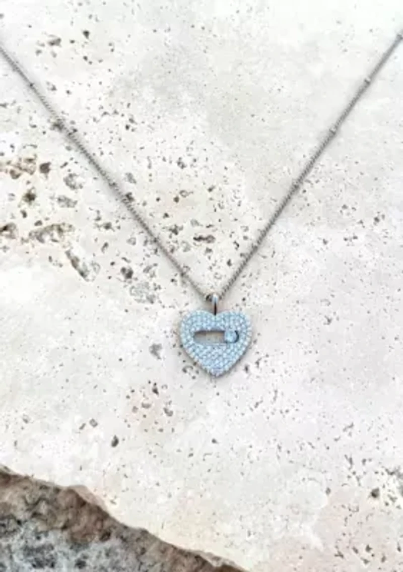 Silver Plated CZ Heart Necklace