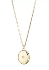 14k Gold Plated Oval Locket with CZ Starburst Necklace