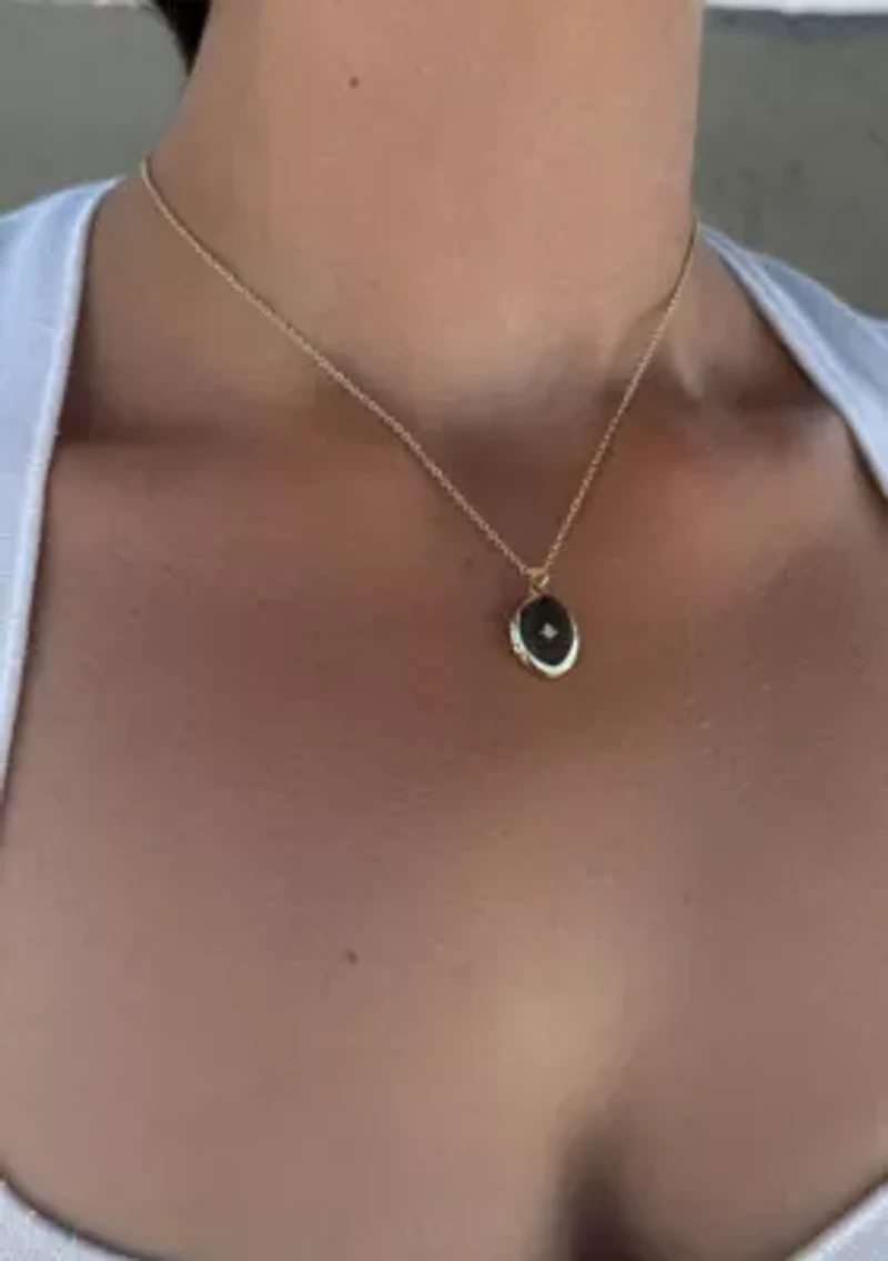 14k Gold Plated Oval Locket with CZ Starburst Necklace