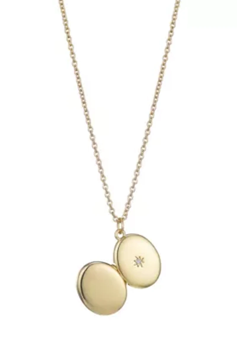 14k Gold Plated Oval Locket with CZ Starburst Necklace