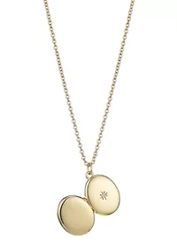14k Gold Plated Oval Locket with CZ Starburst Necklace