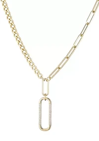 14k Gold Plated Mixed Chain CZ Oval Pendant Necklace