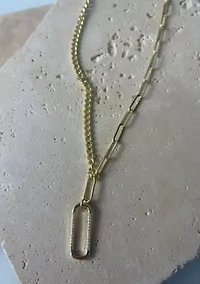 14k Gold Plated Mixed Chain CZ Oval Pendant Necklace