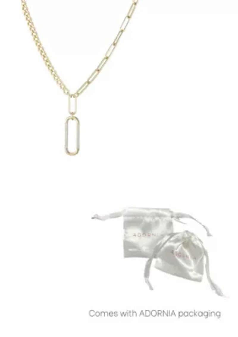 14k Gold Plated Mixed Chain CZ Oval Pendant Necklace