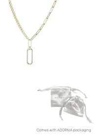 14k Gold Plated Mixed Chain CZ Oval Pendant Necklace