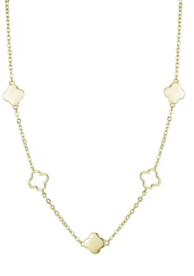 14k Gold Plated Clover Station Necklace