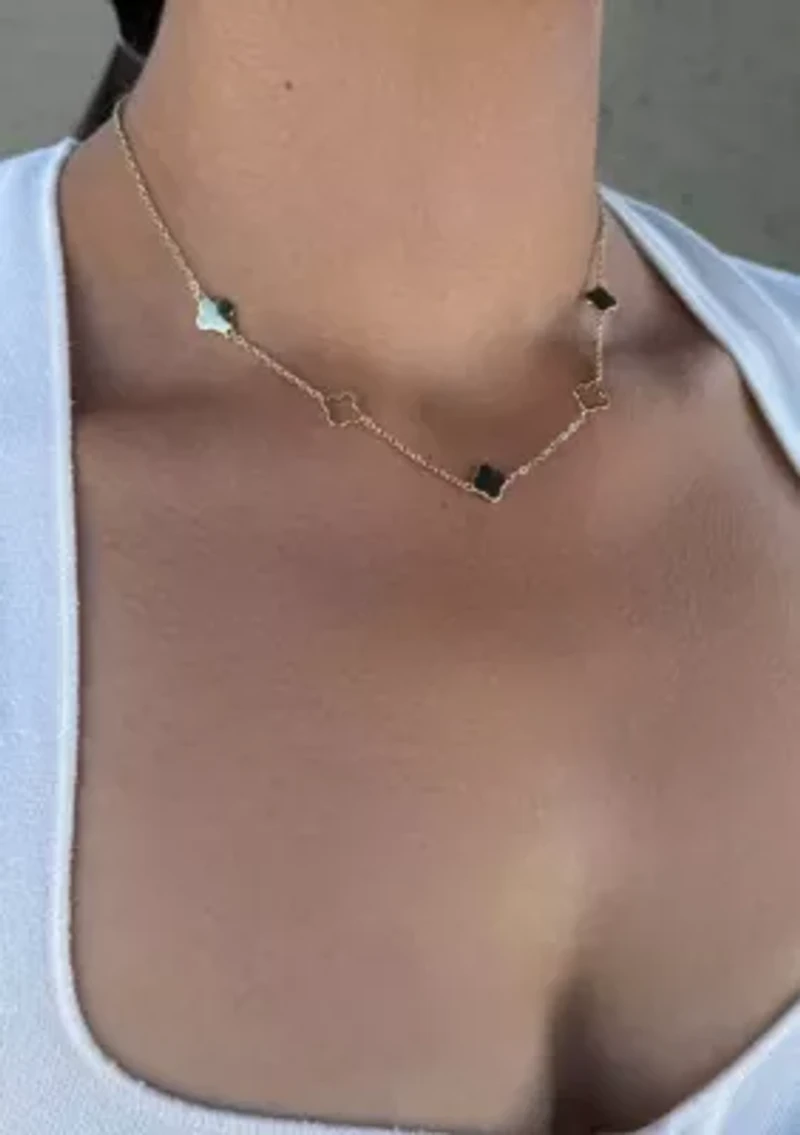 14k Gold Plated Clover Station Necklace
