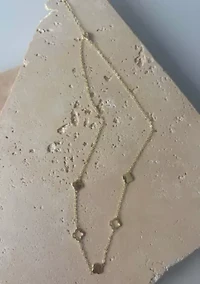 14k Gold Plated Clover Station Necklace