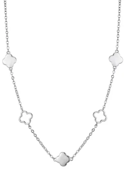 Silver Plated Clover Station Necklace