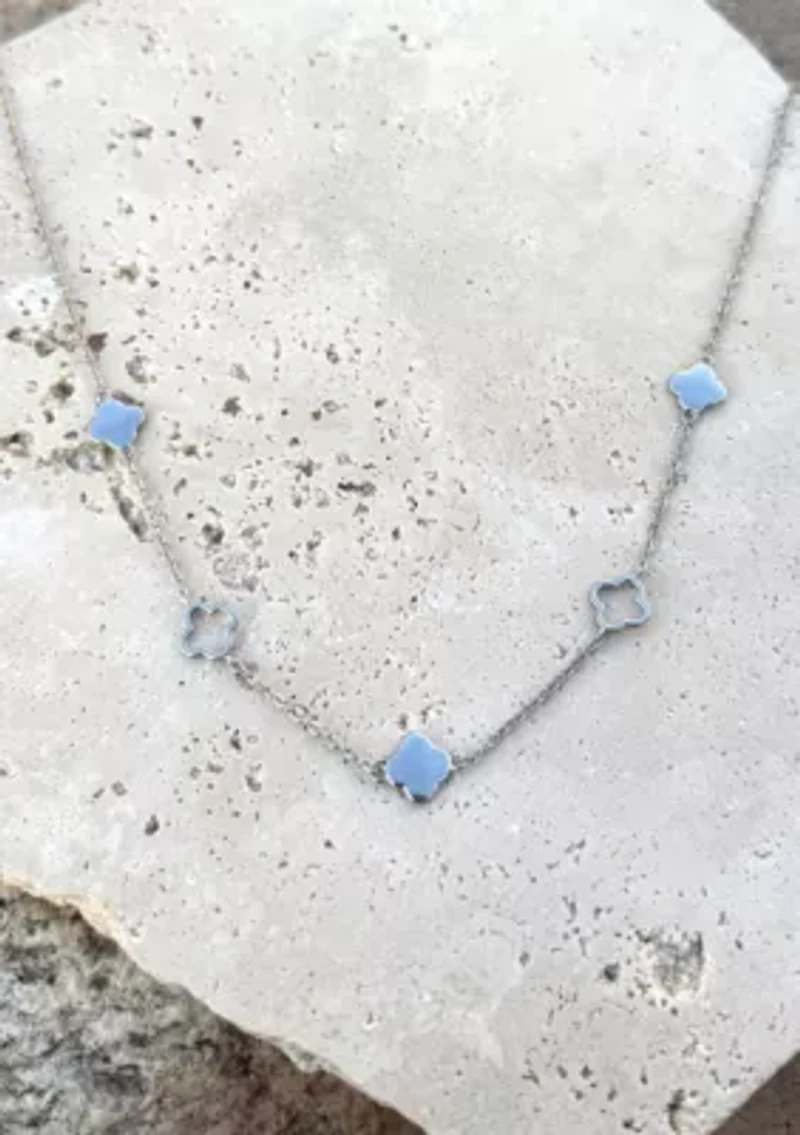 Silver Plated Clover Station Necklace