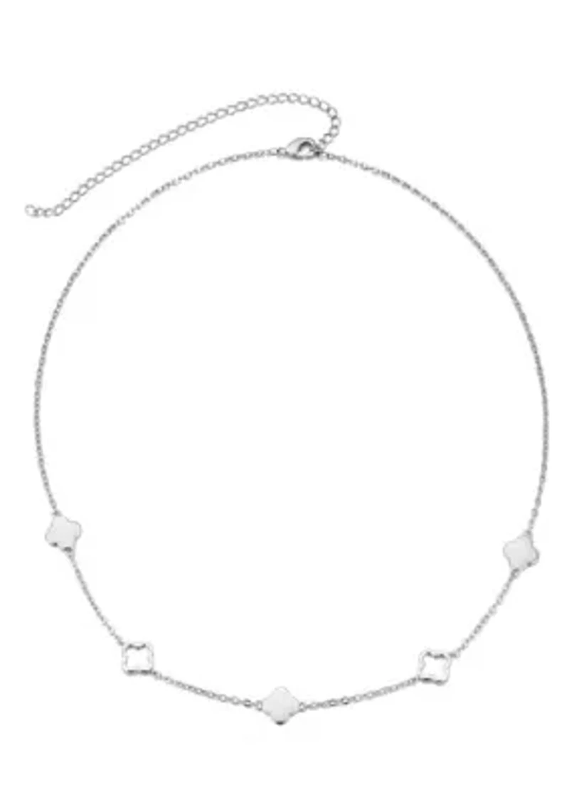 Silver Plated Clover Station Necklace