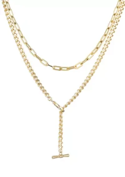 14k Gold Plated Toggle and Paperclip Set of 2 Necklaces