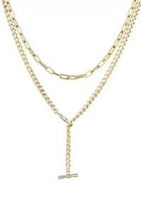 14k Gold Plated Toggle and Paperclip Set of 2 Necklaces