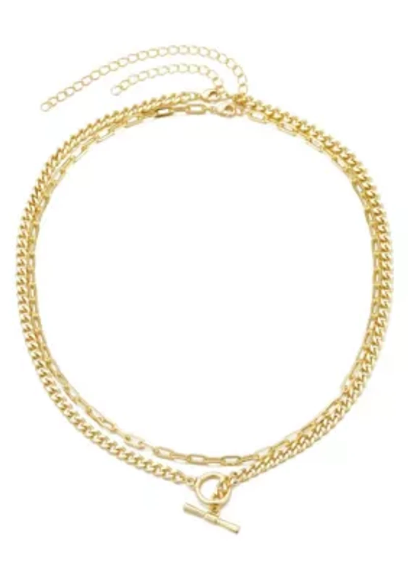 14k Gold Plated Toggle and Paperclip Set of 2 Necklaces