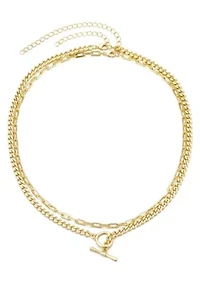 14k Gold Plated Toggle and Paperclip Set of 2 Necklaces