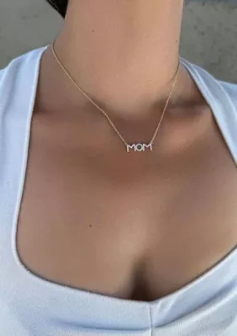 14k Gold Plated CZ MOM Necklace