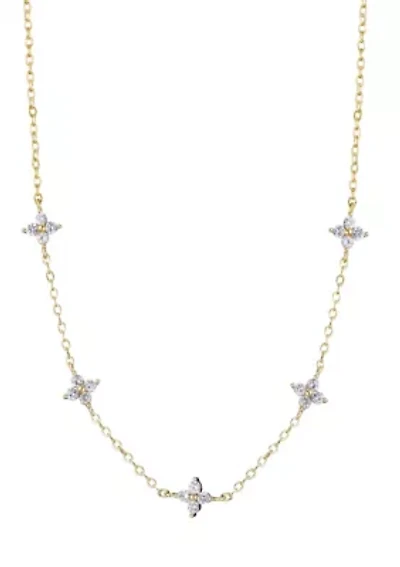14k Gold Plated CZ Flower Station Necklace