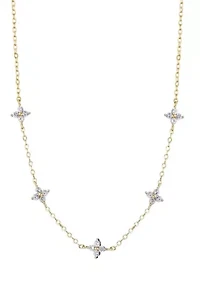 14k Gold Plated CZ Flower Station Necklace