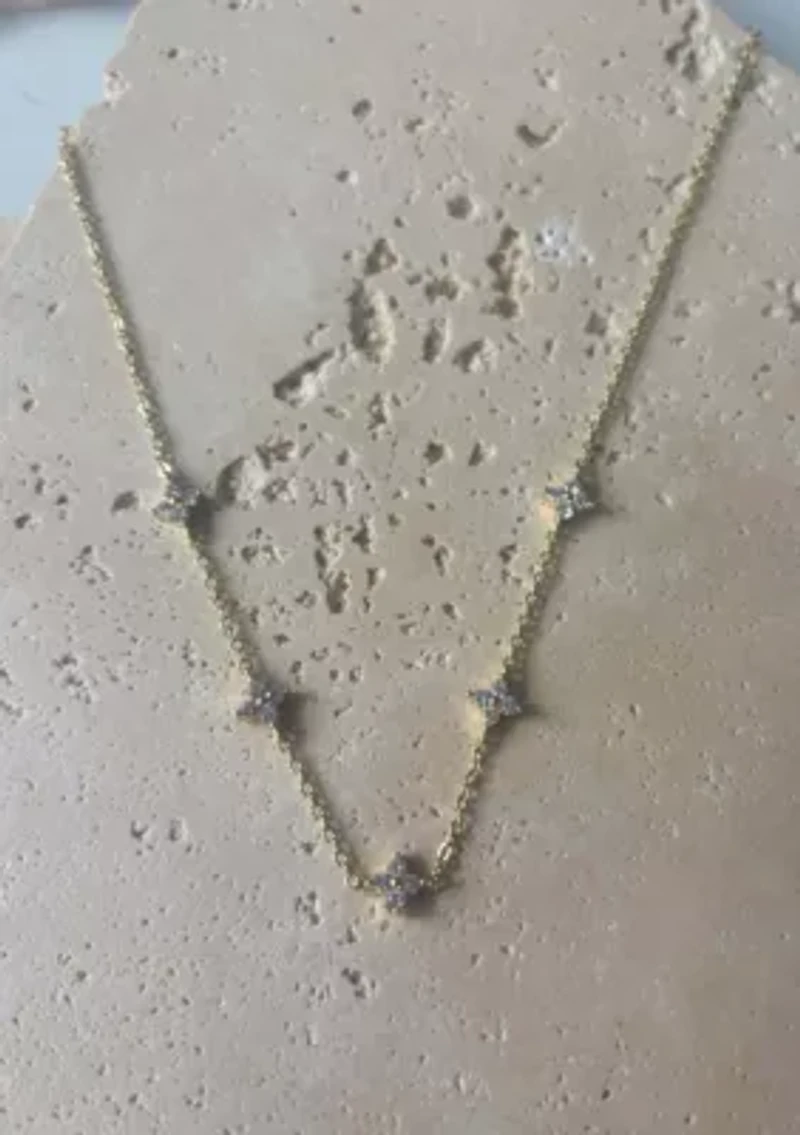 14k Gold Plated CZ Flower Station Necklace