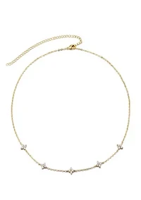 14k Gold Plated CZ Flower Station Necklace