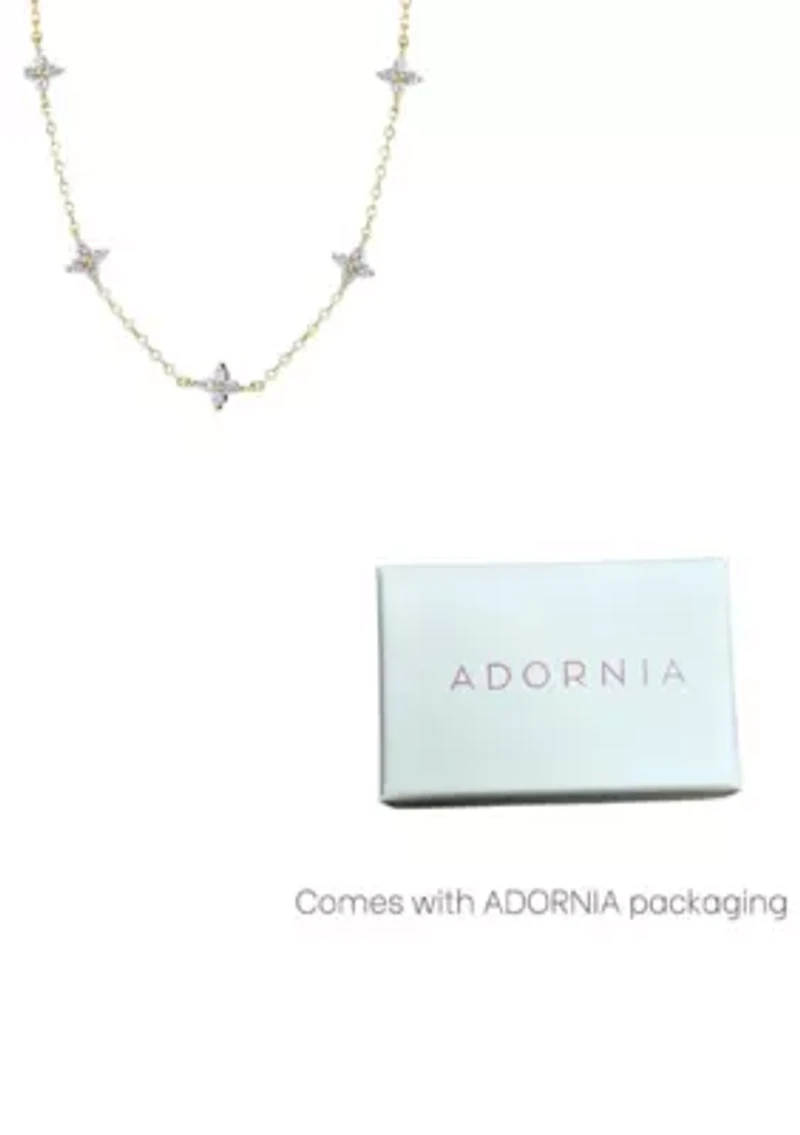 14k Gold Plated CZ Flower Station Necklace