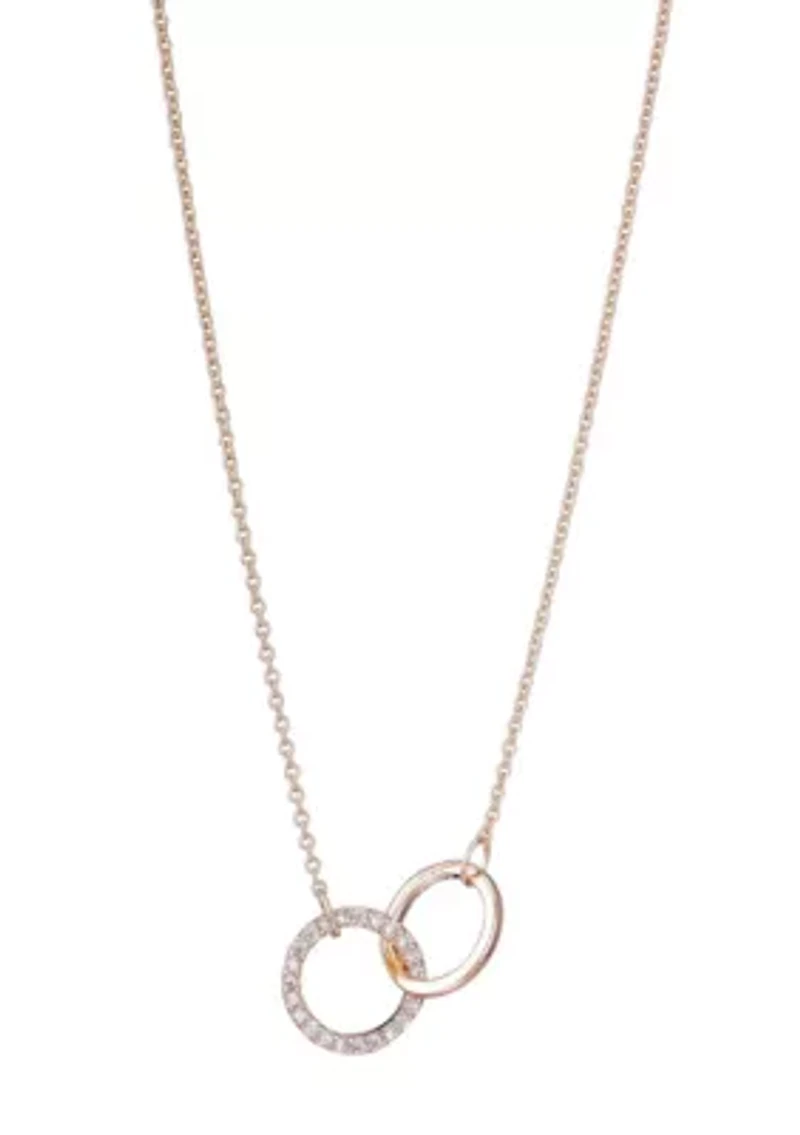 14k Rose Gold Plated Adjustable Pave CZ Rings Necklace