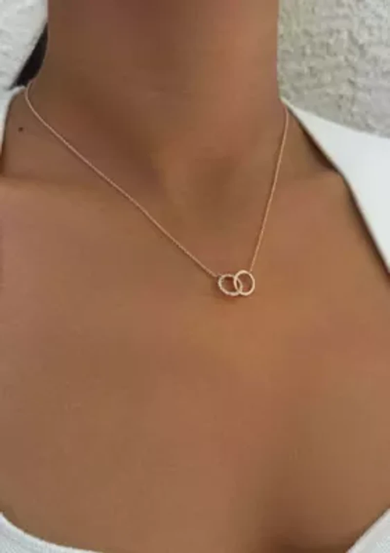 14k Rose Gold Plated Adjustable Pave CZ Rings Necklace