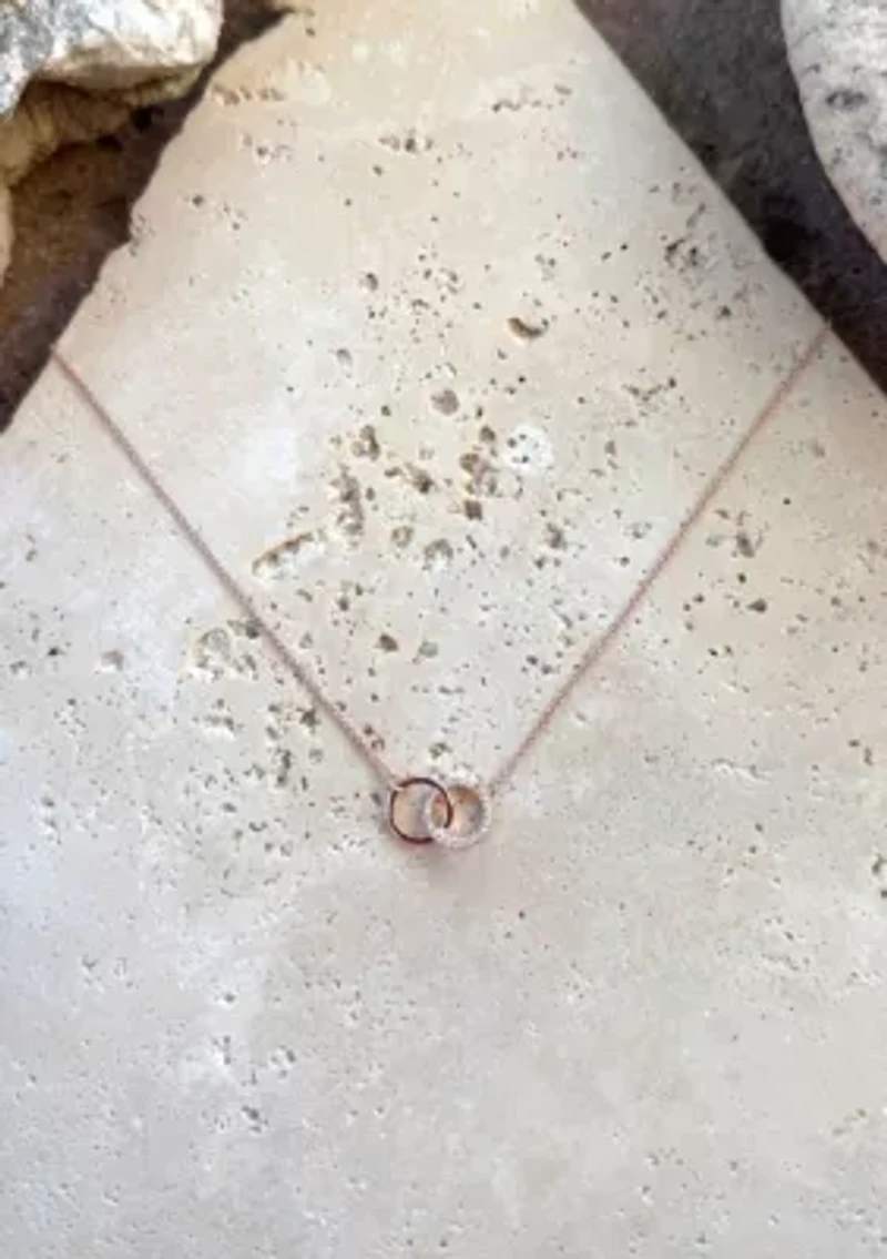 14k Rose Gold Plated Adjustable Pave CZ Rings Necklace