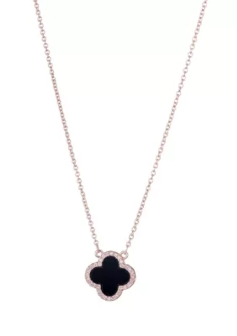 14k Rose Gold Plated CZ Black Clover Necklace