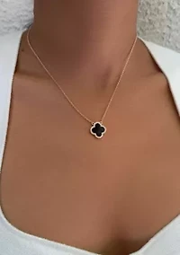 14k Rose Gold Plated CZ Black Clover Necklace